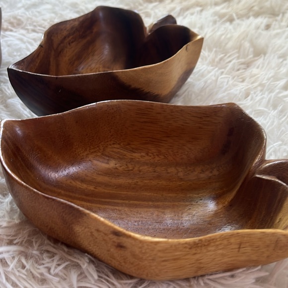 Vintage Monkey Pod Bowls Leaf Shaped Set of 4 MCM Mid Century Modern - Picture 3 of 9